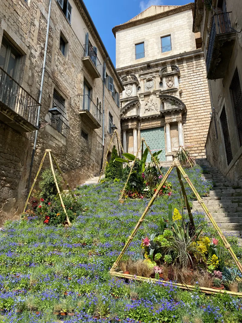 A stone stairway and garden in Girona’s old town